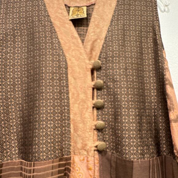 URU Mixed Print Flowy Asymmetrical Tunic Top Womens One Size Silk Boho FLAWED - Picture 7 of 16